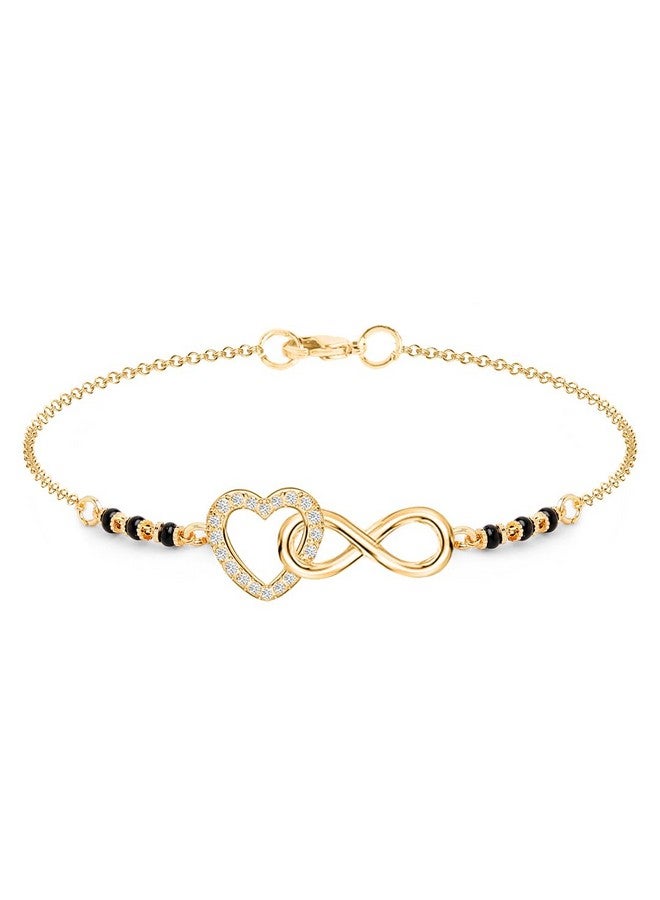 MINUTIAE Adjustable Stylish Infinity Sign With Love Heart Black Beads Mangalsutra Brass Bracelet for Women - Image 1