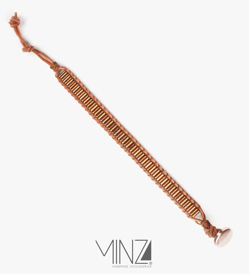 Minza  Minza “Lambrusco” Women’s Bracelet, Hematite Stones & Natural Leather Bands, Handmade Hemp Cord Bracelet, Adjustable Button Closure, Jewelry for Casual & Everyday Wear. for Women | Best Price UAE
