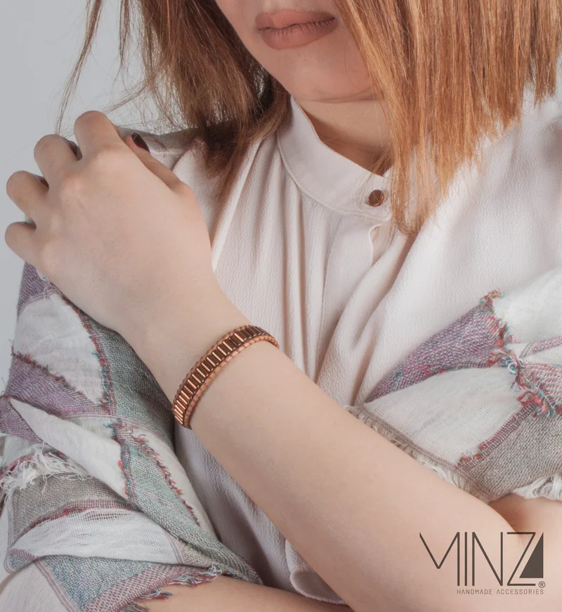 Minza  Minza “Lambrusco” Women’s Bracelet, Hematite Stones & Natural Leather Bands, Handmade Hemp Cord Bracelet, Adjustable Button Closure, Jewelry for Casual & Everyday Wear. for Women | Best Price UAE