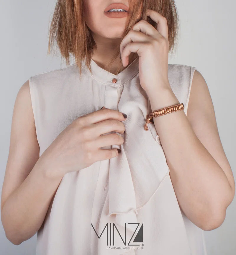 Minza  Minza “Lambrusco” Women’s Bracelet, Hematite Stones & Natural Leather Bands, Handmade Hemp Cord Bracelet, Adjustable Button Closure, Jewelry for Casual & Everyday Wear. for Women | Best Price UAE