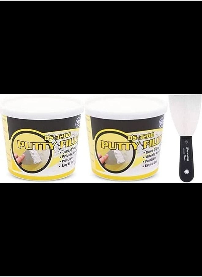 Bossil All-Purpose Quick Drying Putty Filler for Drywall Interior and Exterior Home Use 500g 2 Pieces and 2in Scrapper 