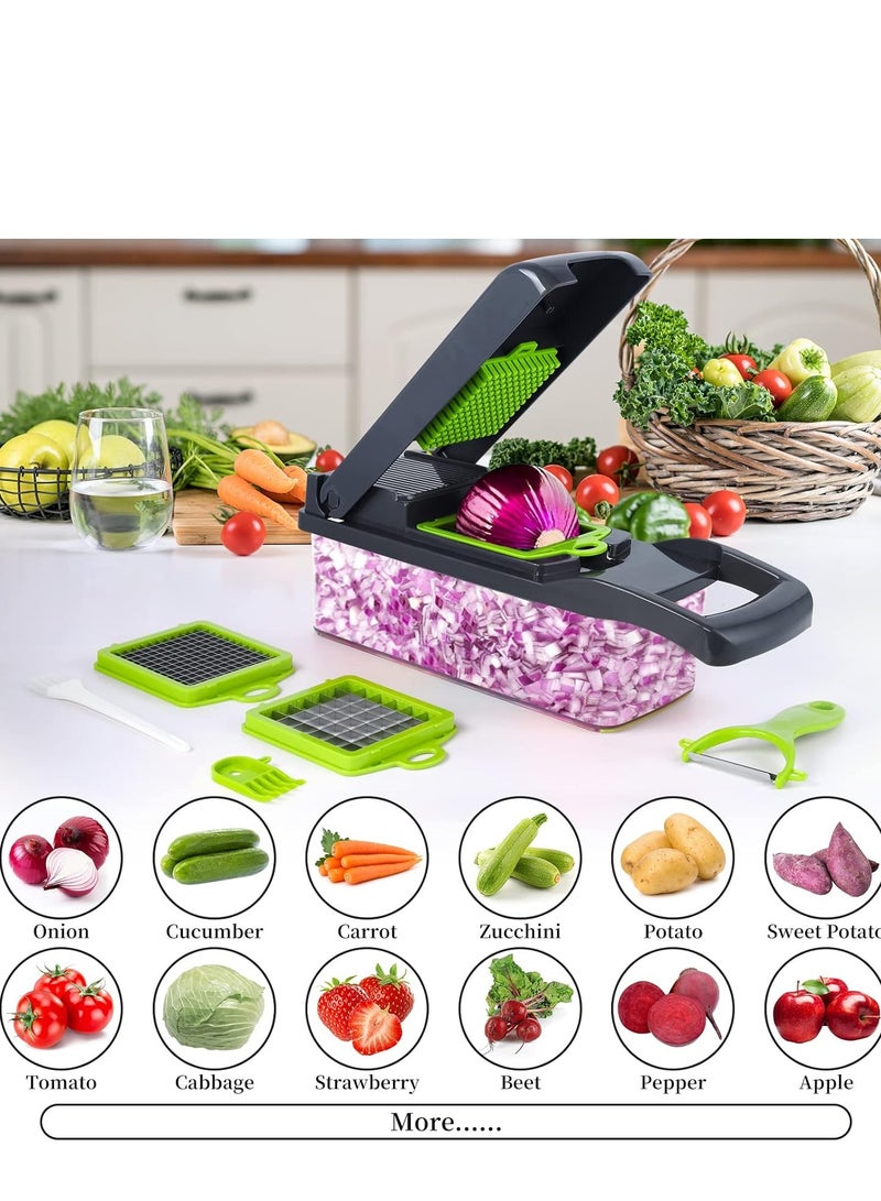 JAJEEK Professional Vegetable Cutter 14-in-1 – Multifunctional Kitchen Vegetable Slicer, 8 Blades for Carrot, Garlic, and More, Includes Chopping Container, Grey  - Image 3