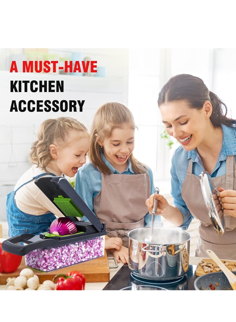 JAJEEK Professional Vegetable Cutter 14-in-1 – Multifunctional Kitchen Vegetable Slicer, 8 Blades for Carrot, Garlic, and More, Includes Chopping Container, Grey  - Image 5