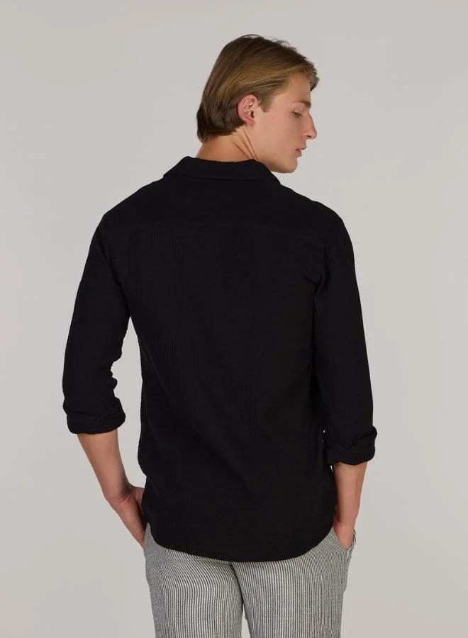 Just Nature Black Regular Fit Cotton Resort Shirt for Men | Best Price UAE