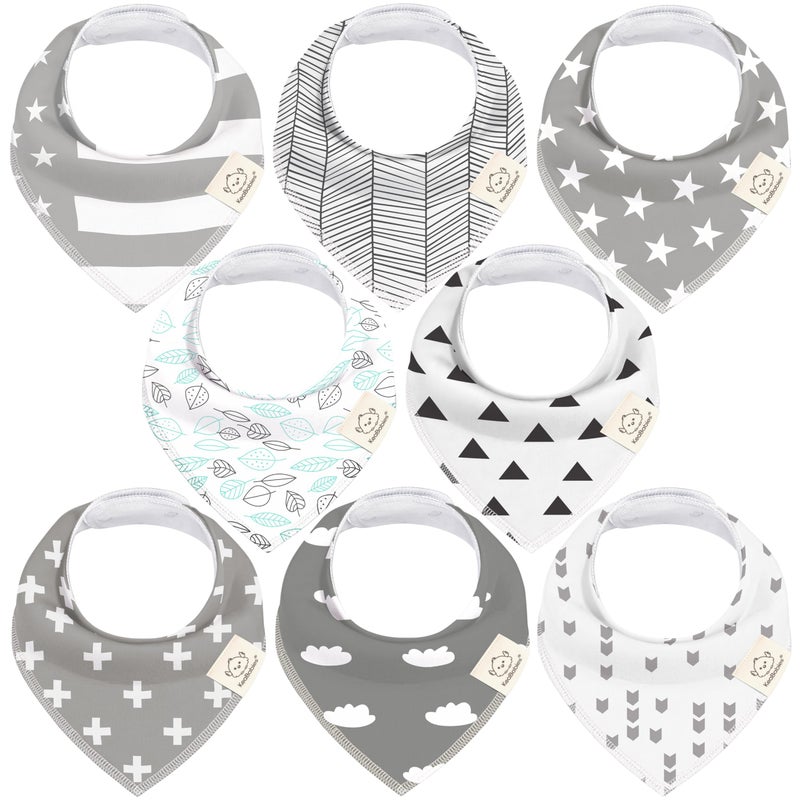 KeaBabies KeaBabies 8-Pack Organic Baby Bandana Drool Bibs - Stylish Unisex Bandana Bibs, Super Absorbent Bandana Drool Bibs, Gentle Teething Bibs for Infants, Organic Cotton Baby Bib(Grayscape)  - Image 1