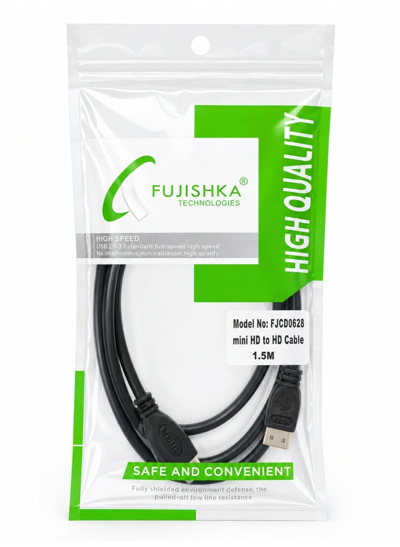 فوجيشكا كابل Mini HDMI إلى HDMI بطول 1.5 متر (FJCD0628) - كابل عالي السرعة بدقة Full HD للكاميرات والشاشات وأجهزة التلفزيون وأجهزة العرض - Image 2