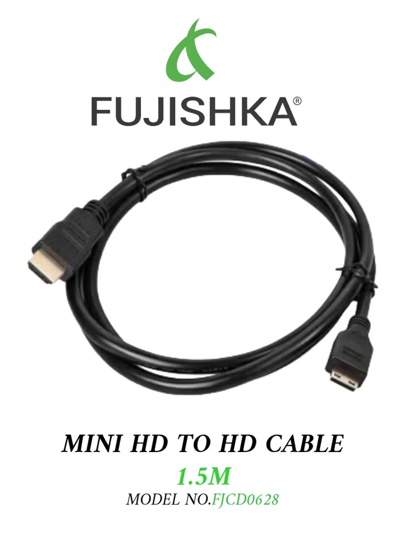 فوجيشكا كابل Mini HDMI إلى HDMI بطول 1.5 متر (FJCD0628) - كابل عالي السرعة بدقة Full HD للكاميرات والشاشات وأجهزة التلفزيون وأجهزة العرض - Image 1
