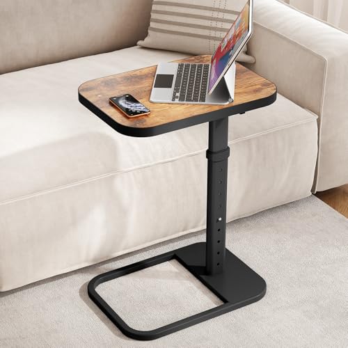 Kitstorack TV Tray Table Adjustable Height  FlipTop  Rounded Metal Corners Snack Table for Couch Sofa Bed Chair Living Room C Shaped End Side Table for Eating Dinner or Laptop Small Spaces