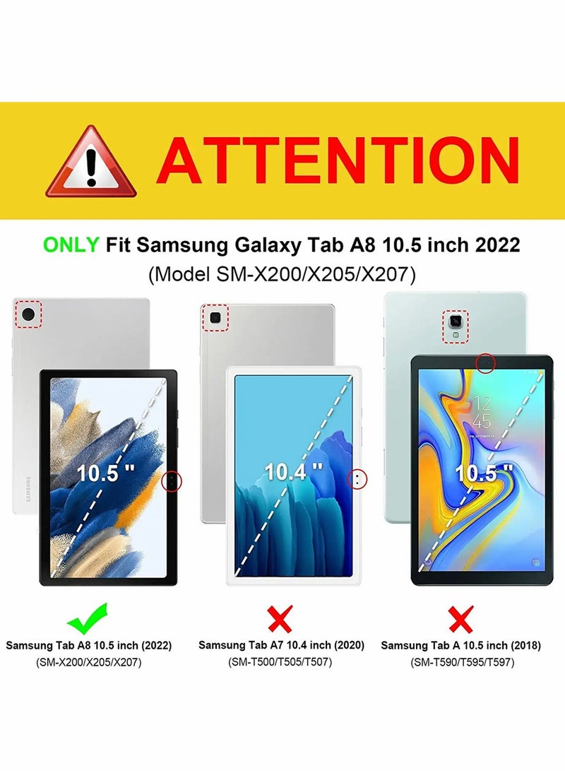 Comptible for Samsung Galaxy Tab A8 Case Hybrid Slim 10.5 Inch 2022 Model SM X200 X205 X207 Shockproof Cover with Clear Transparent Back Shell Auto Wake Sleep Black - Image 2
