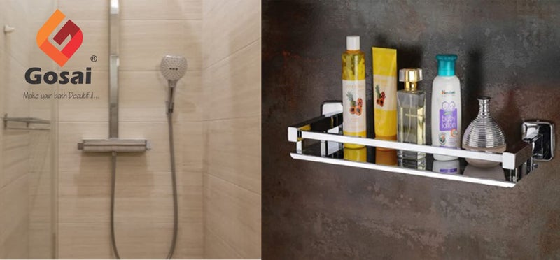 GOSAI Stainless Steel Bathroom Accessories Square Shape Bathroom Shelf Wall Mounted Shower Storage Shelf (16 X 5 Inch) - Image 4