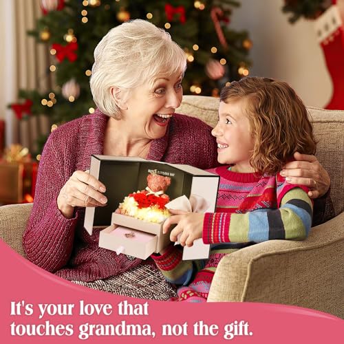 ADDWel Great Gifts for Grandma, Preserved Real Roses with I Love You 100 Languags Grandma Necklace, Cute Bear and Meaningful Eternal Roses for Grandmother Nana Birthday - Image 2
