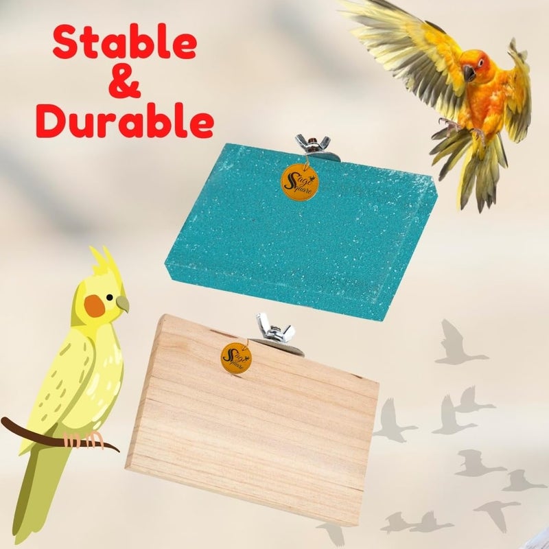 Sage Square Wooden Stand Sand Platform Made of Natural Wood, Combo of Two (3*4.5 & Sand 3*4.5 inch) Rectangle Shaped Perch Stand, Cage Accessories, Playful Toy, Suitable For Birds, Parrots, Budgies - Image 2
