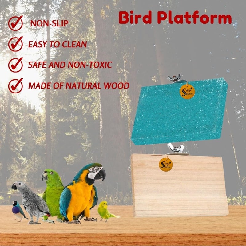 Sage Square Wooden Stand Sand Platform Made of Natural Wood, Combo of Two (3*4.5 & Sand 3*4.5 inch) Rectangle Shaped Perch Stand, Cage Accessories, Playful Toy, Suitable For Birds, Parrots, Budgies - Image 3