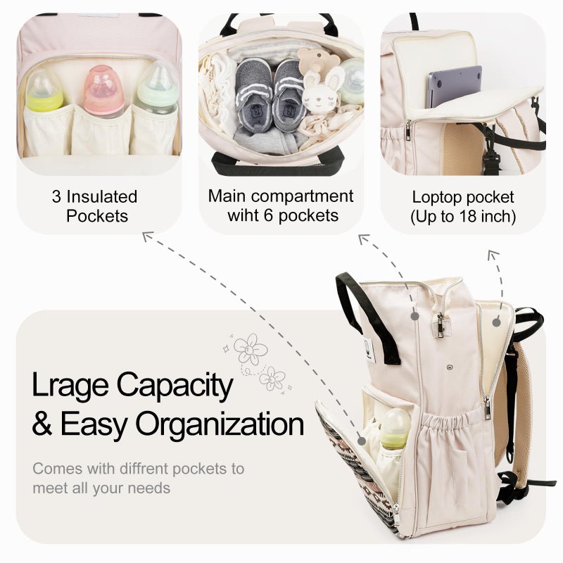 COTTONBEBE Western Diaper Bag with Changing Pad, Large Baby Bags Backpack with Stroller Straps & Insulated Pockets, Multifunction Waterproof Travel Diapers Back pack for Women & Man, Boho - Image 2