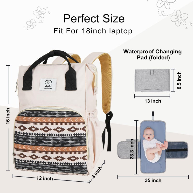 COTTONBEBE Western Diaper Bag with Changing Pad, Large Baby Bags Backpack with Stroller Straps & Insulated Pockets, Multifunction Waterproof Travel Diapers Back pack for Women & Man, Boho - Image 5