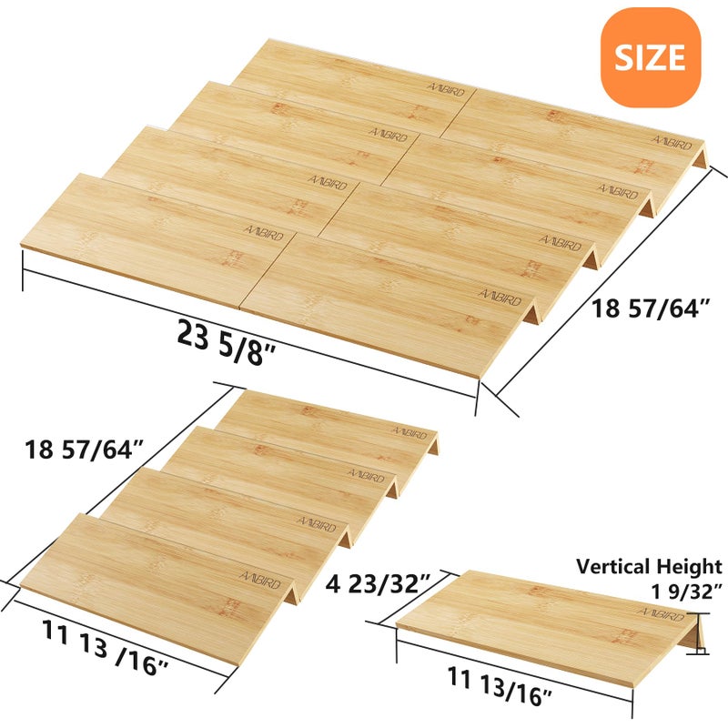 AMBIRD Bamboo Spice Drawer Organizer with Non-slip Mat,4 Tier - 2 Set Jar Spice Rack Tray From 12''to 24'',Hold up 48 Jars Seasoning Organizer for Kitchen,Cabinet,Drawers,Countertop - Image 2