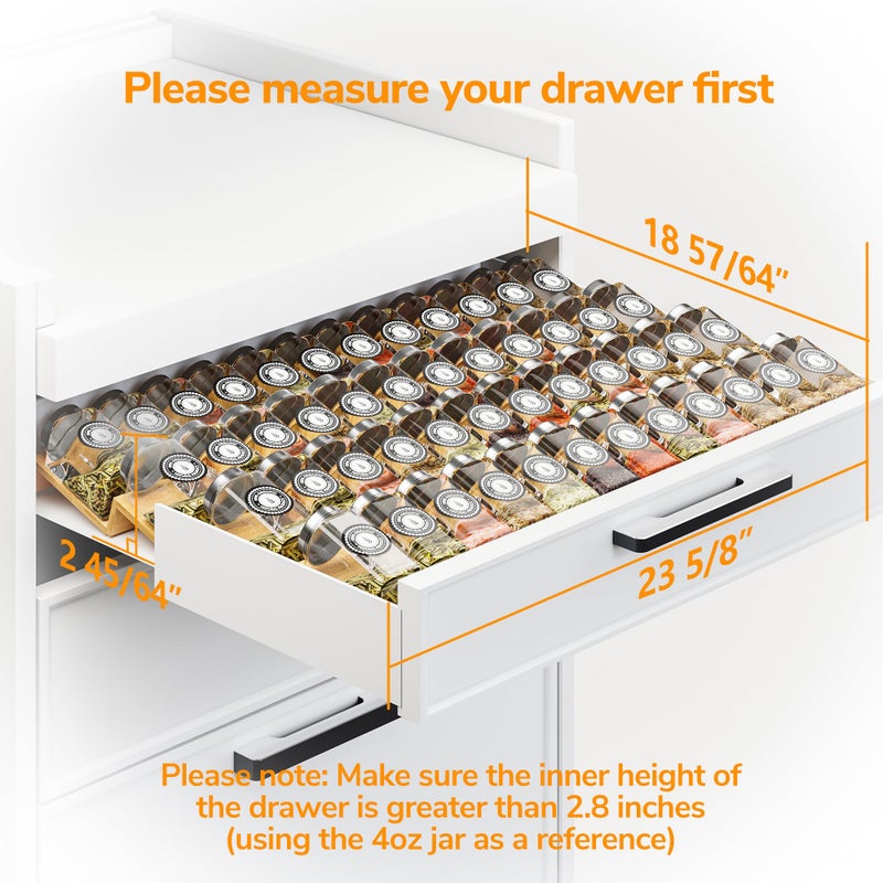 AMBIRD Bamboo Spice Drawer Organizer with Non-slip Mat,4 Tier - 2 Set Jar Spice Rack Tray From 12''to 24'',Hold up 48 Jars Seasoning Organizer for Kitchen,Cabinet,Drawers,Countertop - Image 3