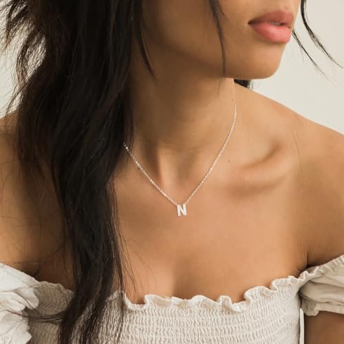 Poxtex Initial Necklaces for Women Silver Plated Letter N Necklace Dainty Trendy Silver Name Necklace Personalized Initial Tag Pendant Choker Necklaces for Women Silver Jewelry Gifts for Women - Image 5