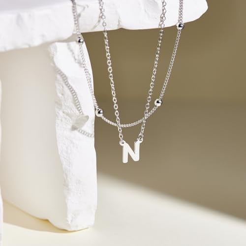 Poxtex Initial Necklaces for Women Silver Plated Letter N Necklace Dainty Trendy Silver Name Necklace Personalized Initial Tag Pendant Choker Necklaces for Women Silver Jewelry Gifts for Women - Image 3