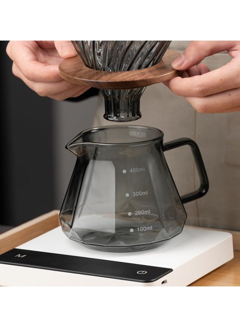 INVEIN 400 ml Diamond-Design Dark Glass Coffee Server with High-Pressure Lid for Heat Retention - Perfect 01 Coffee Server for Brewing and Serving Coffee - Image 4