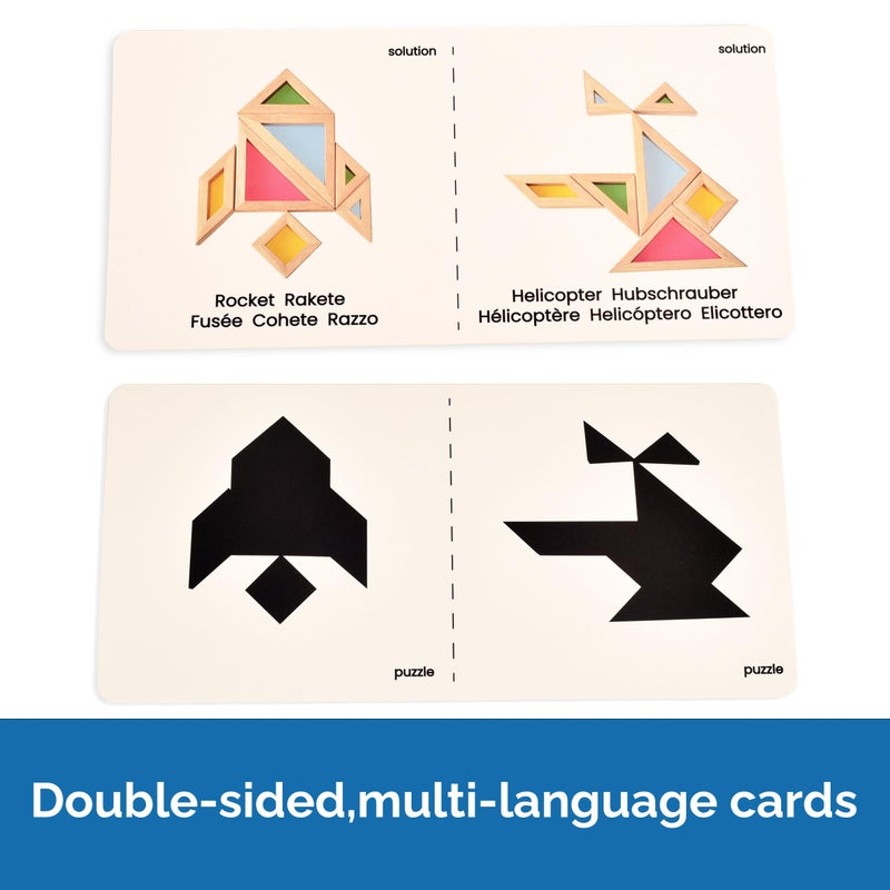 BOHS Translucent Tangram with Multilingual Activity Cards - 1 Inch Thickness - Preschool Gift - Kids Kindergarten Light Table Accessories/Window Puzzle Toys - Image 4