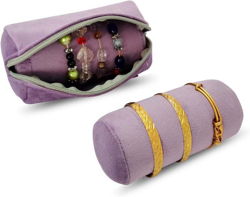 SCIKHEFT Velvet Bangle & Bracelet Organizers and Storage Small Jewelry Travel Organizer Roll, Compact Jewelry Case for Bangles, Bracelets, Watches(Light Purple) - Image 5