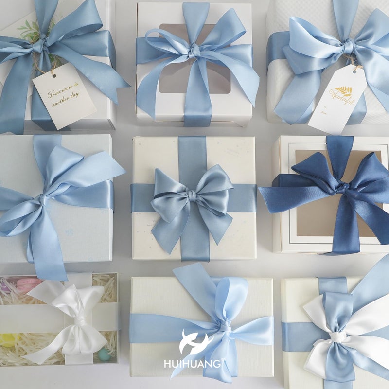 HUIHUANG Blue Ribbon 1-1/2" Dusty Blue/French Blue/Antique Blue/Navy/Light Blue and White Satin Ribbons for Wedding Flower Bouquet Hair Bows Gift Wrapping Crafts- 6 Rolls, Total 30 Yards - Image 3