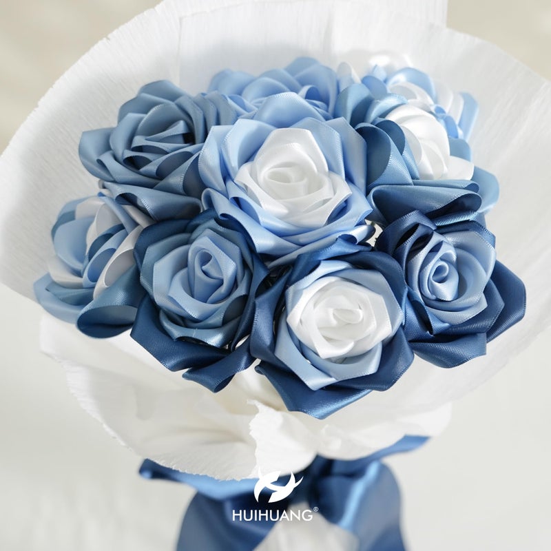 HUIHUANG Blue Ribbon 1-1/2" Dusty Blue/French Blue/Antique Blue/Navy/Light Blue and White Satin Ribbons for Wedding Flower Bouquet Hair Bows Gift Wrapping Crafts- 6 Rolls, Total 30 Yards - Image 4