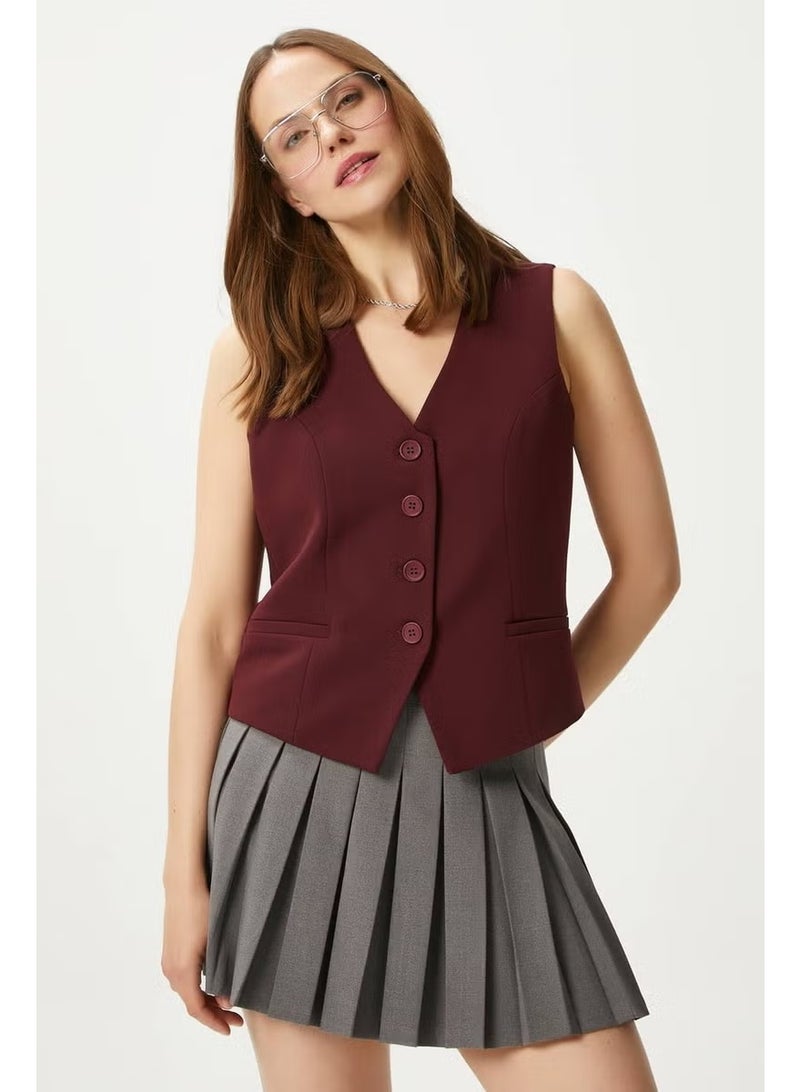 Ritnice Women's Style Burgundy Lined Woven Vest - Image 3