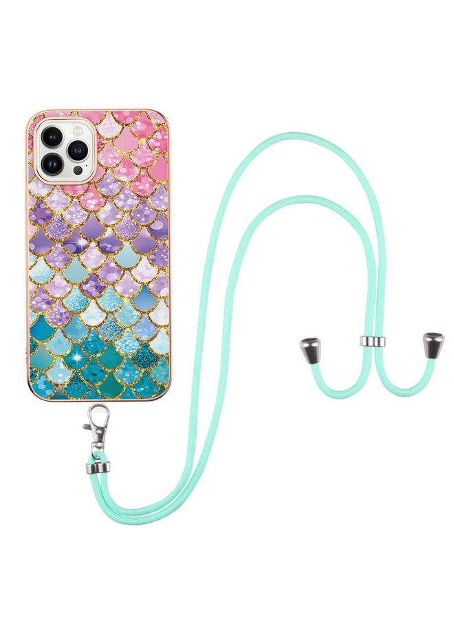 S-TOP Case For iPhone 16 Pro Electroplating Pattern IMD TPU Shockproof Case with Neck Lanyard - Image 2