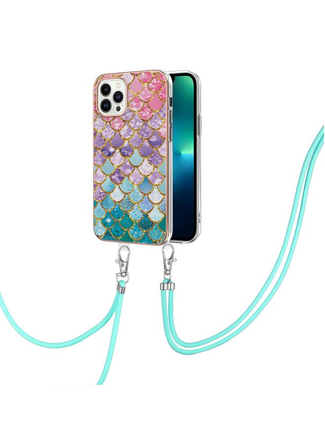 S-TOP Case For iPhone 16 Pro Electroplating Pattern IMD TPU Shockproof Case with Neck Lanyard - Image 1