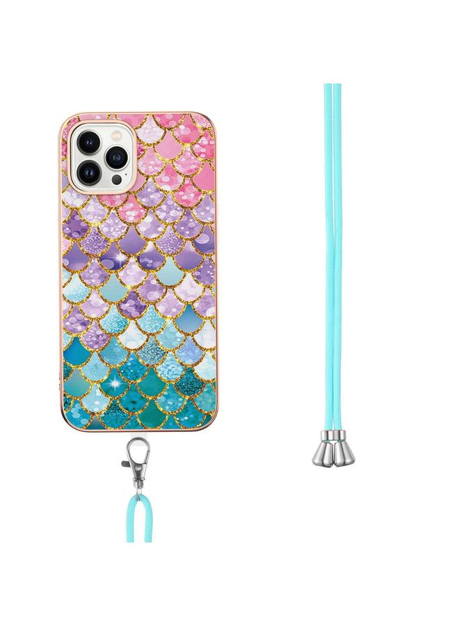 S-TOP Case For iPhone 16 Pro Electroplating Pattern IMD TPU Shockproof Case with Neck Lanyard - Image 3