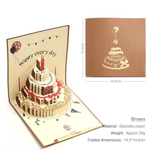 Agniphant 3D Pop-Up Birthday Card with Beautiful Cake Design | Lovely Greeting Card with Envelope, Special Birthday Gifts for Husband, Wife, Sister, Friends,child (Brown) - Image 2