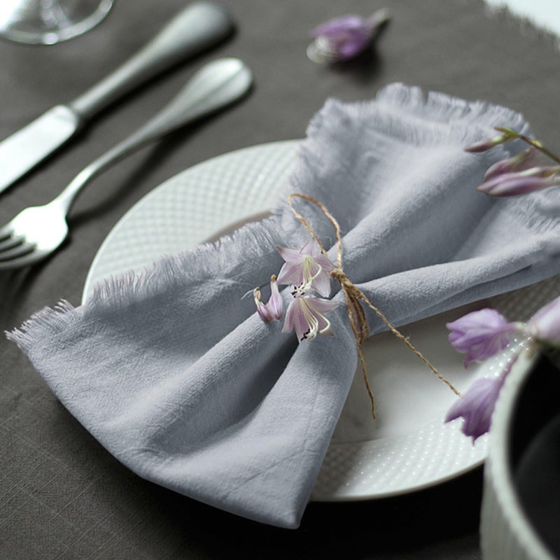 Ayuzawa Handmade Cloth Napkins 100 Cotton Napkins with FringeDelicate Handmade Cloth Napkins for Dinners Parties Weddings and More18 x 18 Inch Set of 4 Light Grey