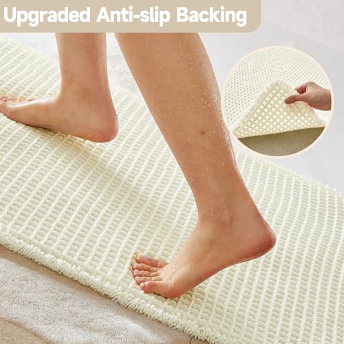 TYUU Cream White Bathroom Rugs, Waffle Bath Mat Non Slip Washable Super Absorbent Quick Dry Boho Farmhouse Bathroom Decor, 30"x20" Cream White - Image 4