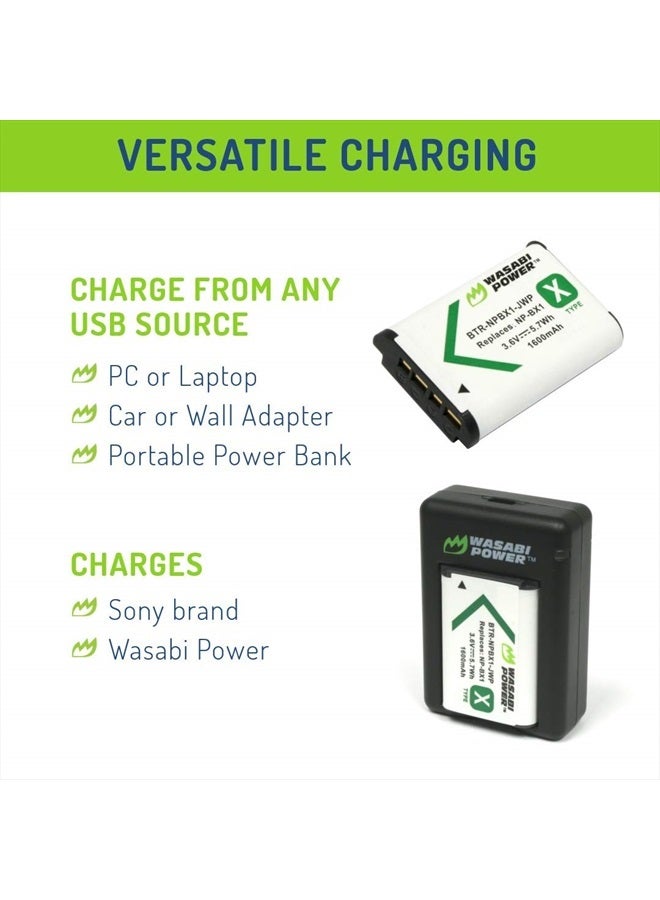 Wasabi Power NP-BX1 Battery and Dual USB Charger - Pack of 2 - Image 4