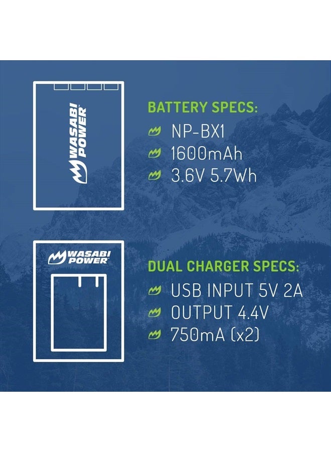 Wasabi Power NP-BX1 Battery and Dual USB Charger - Pack of 2 - Image 5