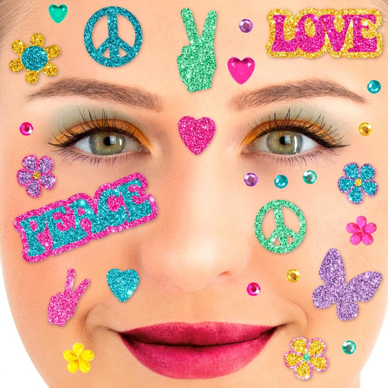 Party Factory Simple upgraded construction Flower Power Face Tattoo, Temporary Glitter Face Tattoo for Theme Party, Halloween & Carnival, Children and Adults Cleaner resistant - Image 1