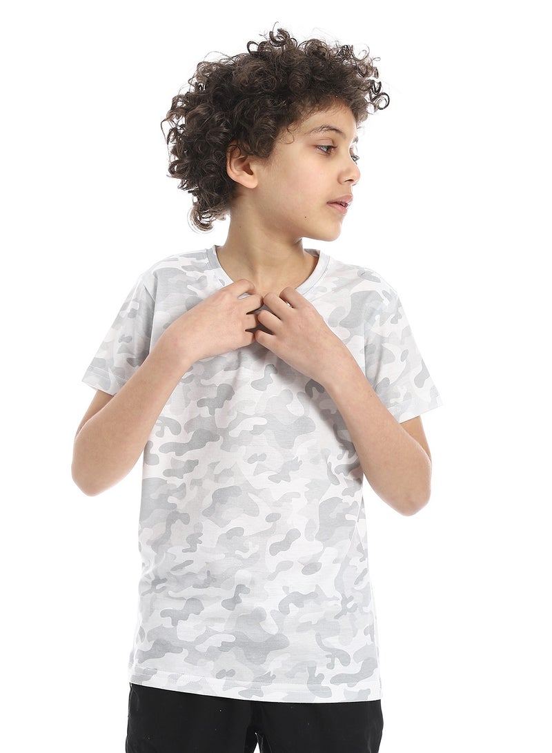 Andora Lightweight Camouflage Cotton Boys T-Shirt_Grey & White - Image 1