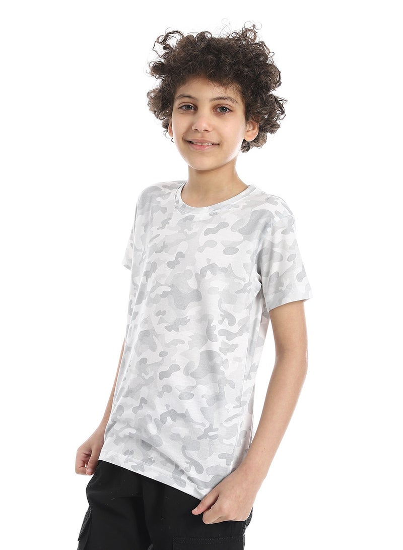 Andora Lightweight Camouflage Cotton Boys T-Shirt_Grey & White - Image 2