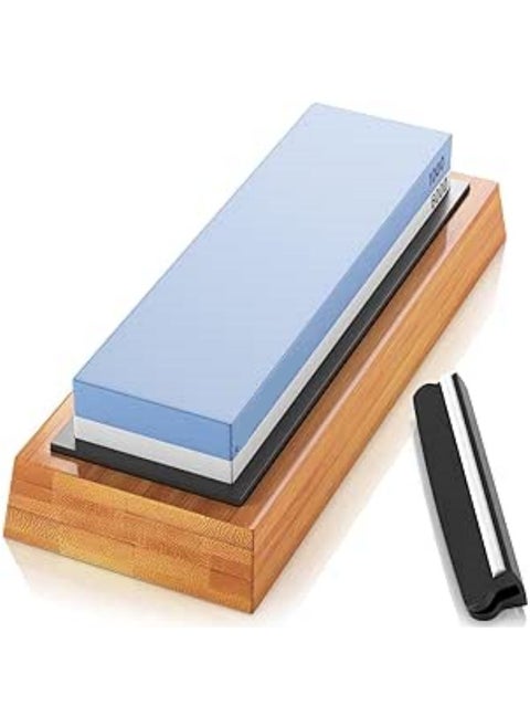 Premium Whetstone Knife Sharpening Stone 2 Side Grit 1000/6000 Waterstone- Whetstone Knife Sharpener- NonSlip Bamboo Base & Angle Guide
