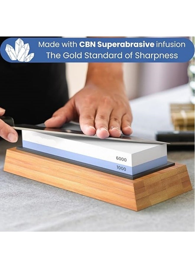 General - Premium Whetstone Knife Sharpening Stone 2 Side Grit 1000/6000 Waterstone- Whetstone Knife Sharpener- NonSlip Bamboo Base & Angle Guide - Image 1