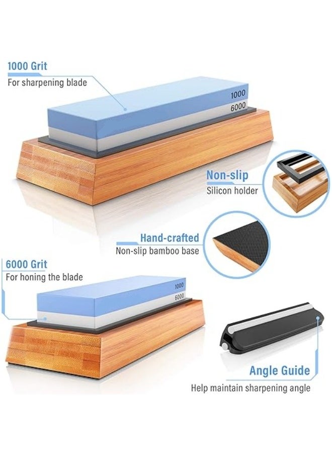 General - Premium Whetstone Knife Sharpening Stone 2 Side Grit 1000/6000 Waterstone- Whetstone Knife Sharpener- NonSlip Bamboo Base & Angle Guide - Image 1