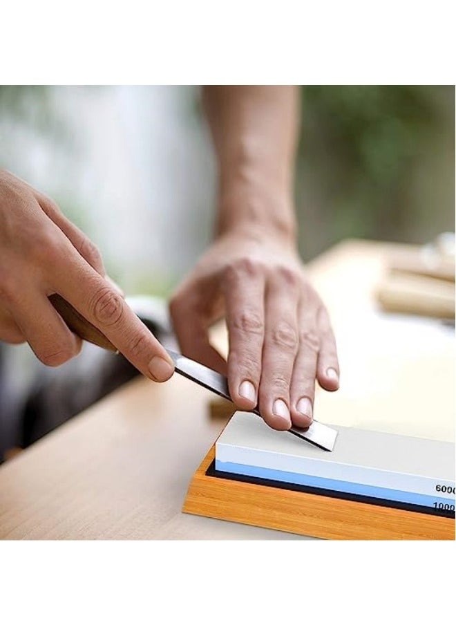 General - Premium Whetstone Knife Sharpening Stone 2 Side Grit 1000/6000 Waterstone- Whetstone Knife Sharpener- NonSlip Bamboo Base & Angle Guide - Image 1
