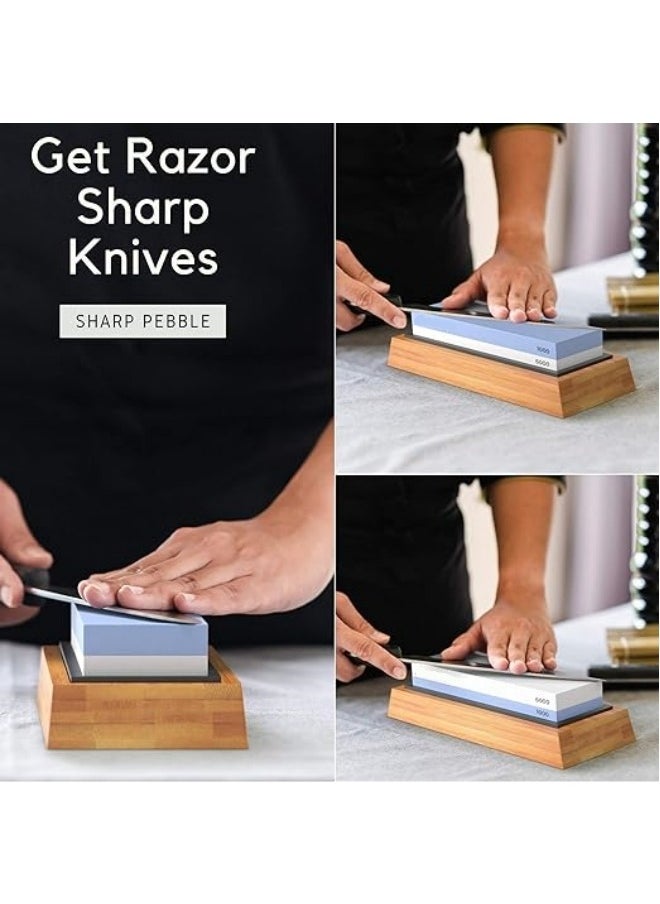 General - Premium Whetstone Knife Sharpening Stone 2 Side Grit 1000/6000 Waterstone- Whetstone Knife Sharpener- NonSlip Bamboo Base & Angle Guide - Image 1