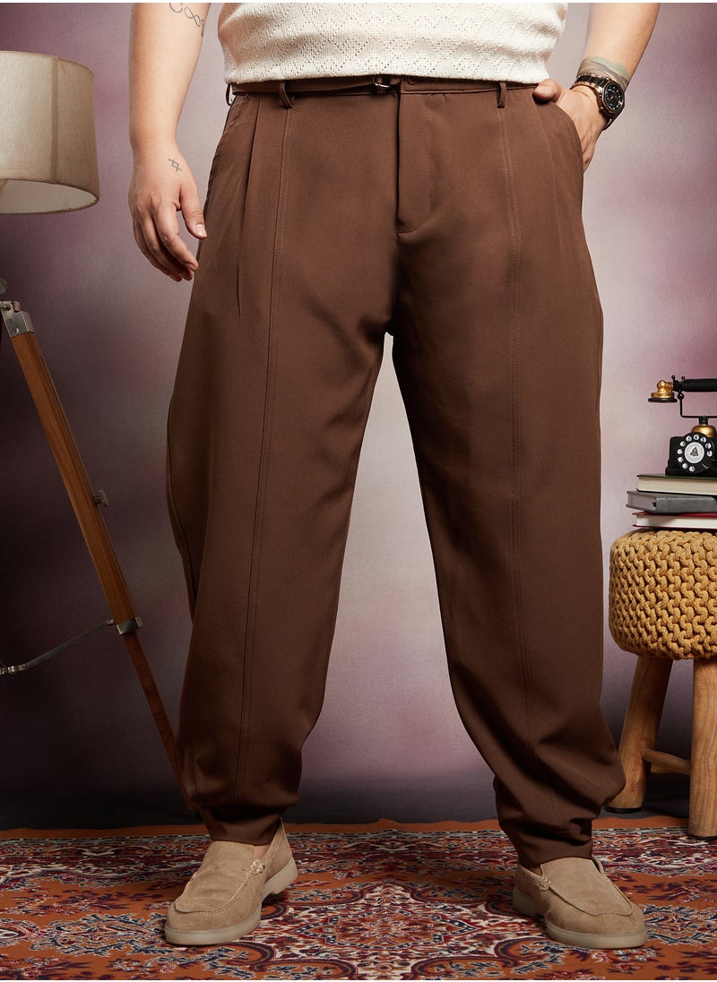 Instafab Plus Instafab Plus Men's Russet Brown Panelled Gurkha Trousers For Casual Wear | Mid-Rise | Regular Fit | Button Closure | Plus Size Trousers Crafted With Comfort Fit For Everyday Wear  - Image 2