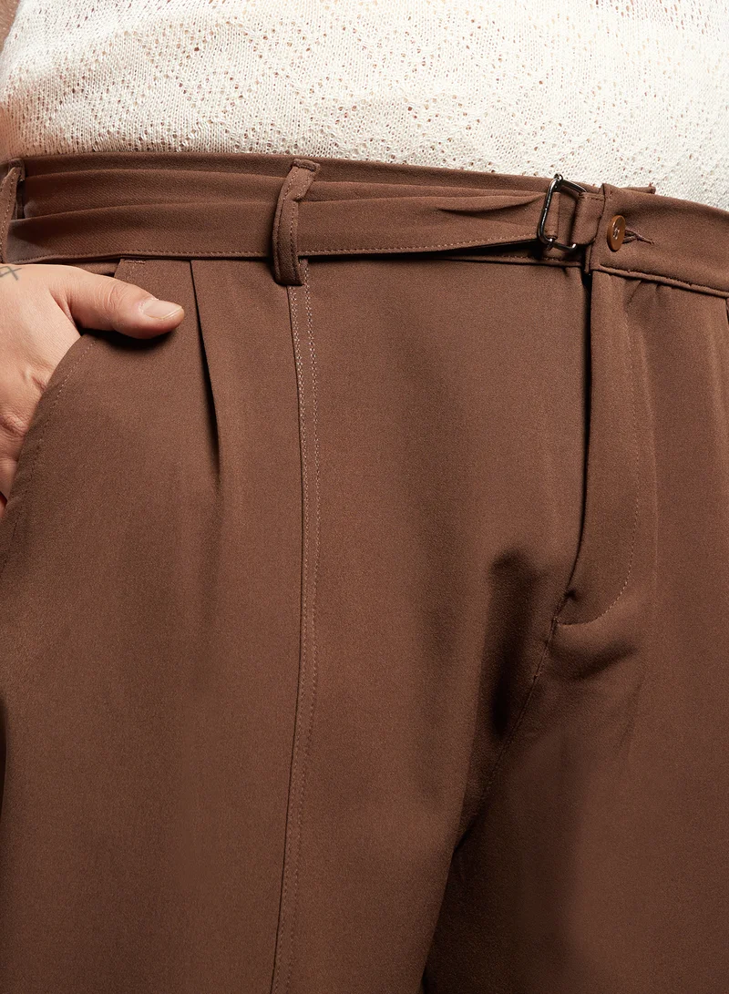 Instafab Plus Instafab Plus Men's Russet Brown Panelled Gurkha Trousers For Casual Wear | Mid-Rise | Regular Fit | Button Closure | Plus Size Trousers Crafted With Comfort Fit For Everyday Wear