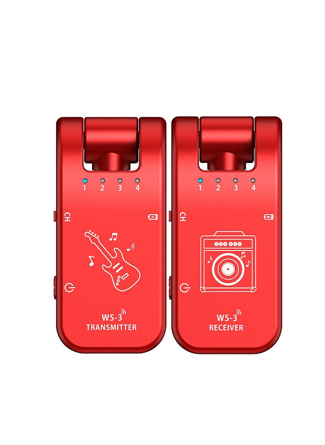 UHF 4 Channels Wireless Guitar System Transmitter and Receiver 800MHz-900MHz Plug and Play 282-degree Rotation 6.35mm Audio Interface Electric Music Instrument System  - Image 1