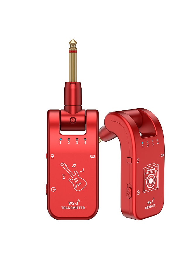UHF - 4 Channels Wireless Guitar System Transmitter and Receiver 800MHz-900MHz Plug and Play 282-degree Rotation 6.35mm Audio Interface Electric Music Instrument System - Image 1