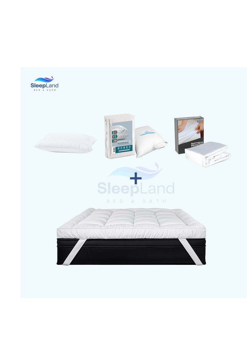 سليب لاند بكج النوم الفندقي – لباد 200×140 سم + واقي مرتبة + طقم واقي مخدة + مخدة فندقية